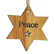 Olive Wood Star Decoration - Peace