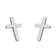 Sterling Silver Small Plain Cross Stud Earrings