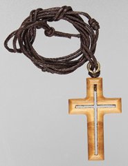 1 1/4" Small Olive Wood Cross with 28 Inch Cord