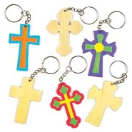 Cross Wooden Keyrings - Pack of 8