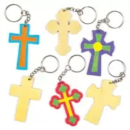 Cross Wooden Keyrings - Pack of 8