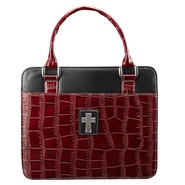 Medium  Cross Burgundy Croc-Embossed Patent Purse-Style Bible Cover,