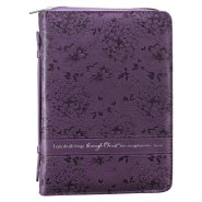 Medium Philippians 4:13 Purple Floral LuxLeather Bible Cover