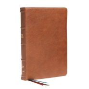 NKJV, End-of-Verse Reference Bible, Personal Size Large Print, Premium Goatskin Leather, Brown, Premier Collection, Red Letter, Thumb Indexed, Comfort Print