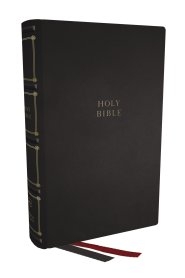 NKJV, Compact Center-Column Reference Bible, Black Genuine Leather, Red Letter, Comfort Print (Thumb Indexed)