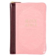 Burgundy and Pink Floral Faux Leather Compact KJV Bible with Zippered Closure