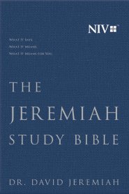 David Jeremiah NIV Study Bible, Navy, Cloth Over Board, Footnotes, Red Letter, Articles, Book Introductions, Cross-References, Concordance, Maps, Topical Index