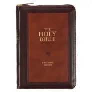 KJV Bible Compact Faux Leather, Burgundy/Saddle Tan w/zipper