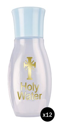 12 x Gold Blocked Holy Water Bottle with Cross (50ml)