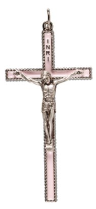 3 1/2" Pink Enamel Metal Crucifix