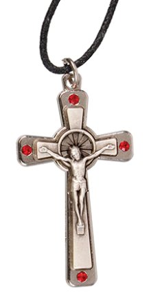 Metal Crucifix with Ruby Swarovski Crystal