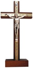 6 3/4" Beech Wood Standing Crucifix with Metal Inlaid