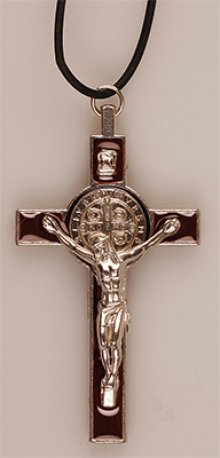 3" Brown Enamel Saint Benedict Metal Crucifix