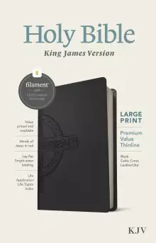 KJV Large Print Premium Value Thinline Bible, Filament Enabled (LeatherLike, Black Celtic Cross, Red Letter)