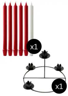 Red & White Advent Candle Set (12" x 1") & 8.5 Inch Diameter Advent Frame with Raised Centre