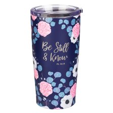 Be Still and Know Psalm 46:10 Navy Christian Travel Mug