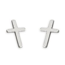 Sterling Silver Small Plain Cross Stud Earrings