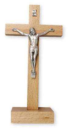 8 1/2" Pear Wood Standing Crucifix with Metal Corpus