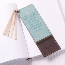 Bookmark Faux Leather Blue/Brown Blessed Luke 1:45