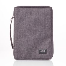 Medium Gray Poly-canvas Bible Cover with Ichthus Fish Badge