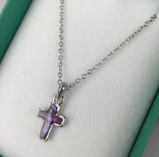 Inlaid Paua Shell Cross Pendant Pink