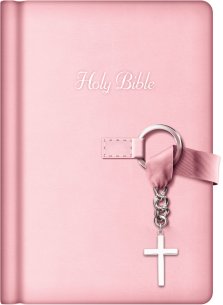 NKJV Simply Charming Bible, Pink, Imitation Leather, Full-Bible Text, Presentation Page, Gilt Edges, Ribbon Fasten, Silver Cross Charm, Girls Gift Bible