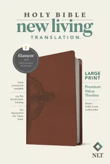 NLT Large Print Premium Value Thinline Bible, Filament Enabled (LeatherLike, Brown Celtic Cross)