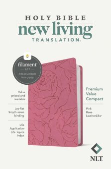 NLT Premium Value Compact Bible, Filament Enabled (LeatherLike, Pink Rose)