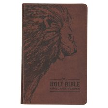 KJV Holy Bible, Standard Size Faux Leather Red Letter Edition - Thumb Index & Ribbon Marker, King James Version, Brown Lion Zipper Closure