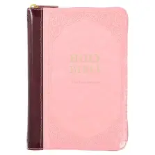 Burgundy and Pink Floral Faux Leather Compact KJV Bible with Zippered Closure