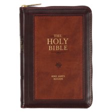 KJV Bible Compact Faux Leather, Burgundy/Saddle Tan w/zipper