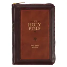 KJV Bible Compact Faux Leather, Burgundy/Saddle Tan w/zipper