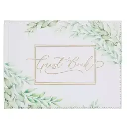 Guest Book White/Green Leaves