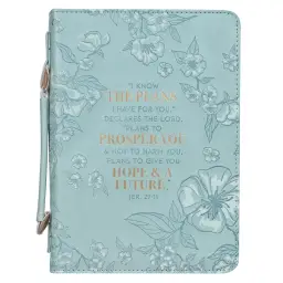 Large I Know The Plans I Have for You, Debossed Floral Teal Design Faux Leather Bible Cover - Jeremiah 29:11