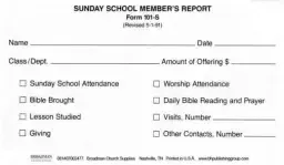 Sunday School Member's Report (Pad of 100 Slips)