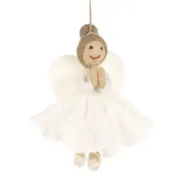 Handmade Felt Fair trade Christmas Angel Hanging Tree Decoration - White