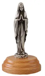 Lady Of Lourdes Metal Statue with Pear Wood Base