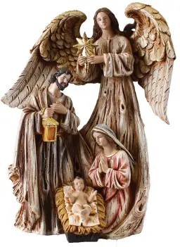 12" Resin Holy Family & Angel Nativity Set