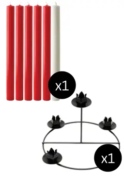 Red and White Advent Candle Set (12" x 1") & 8.5 Inch Diameter Advent Frame with Raised Centre