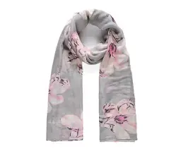 Grey Floral Print Long Scarf (93231)