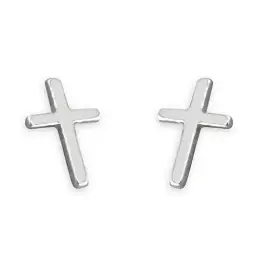 Sterling Silver Small Plain Cross Stud Earrings