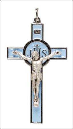 3" Blue Enamel Metal Crucifix