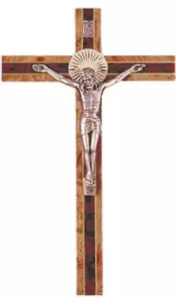 Wood hanging Crucifix/2 Tone  6 inch