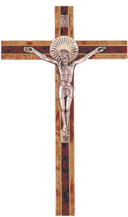 8" Two Tone Hanging Wood Crucifix