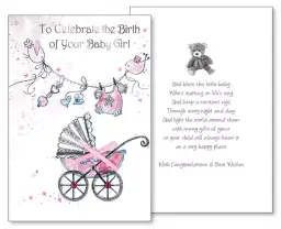 Baby Girl Congratulations Card - 3D