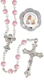 Pink Imitation Pearl Communion Acrylic Rosary