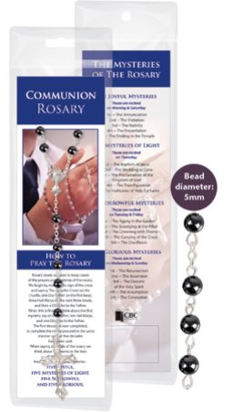 Communion Glass Imitation Hematite Rosary