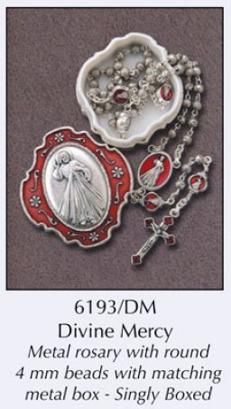 Divine Mercy Metal Rosary with Matching Box