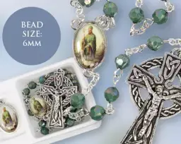 Green Acrylic Rosary with Saint Patrick Picture Medal