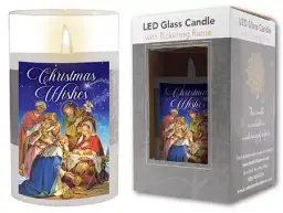 Nativity LED Candle in Glass Jar with Timer